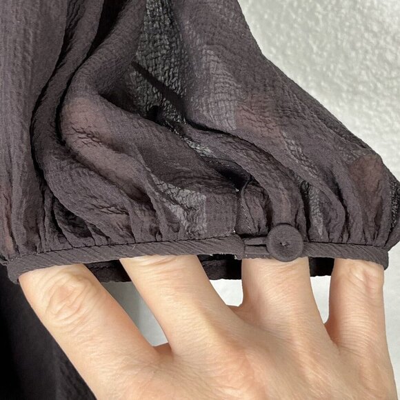 Rebecca Taylor Sheer Ruffle Neck Peplum Crepe Silk Blouse 3/4 Sleeve‎ Size 2 - Picture 3 of 8